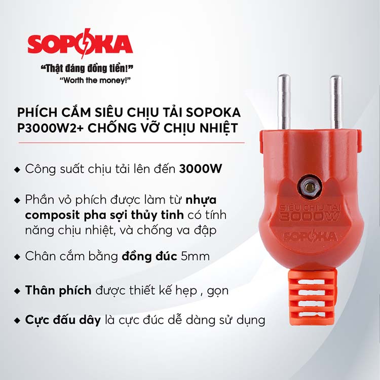 Phích cắm Sopoka 3000W: Giải pháp tiện lợi và an toàn cho thiết bị điện gia đình